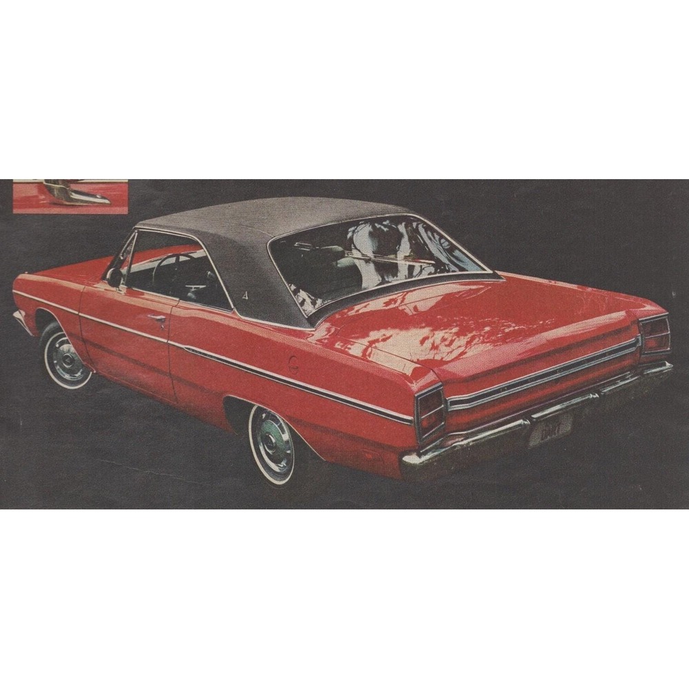 1969 Dodge Dart Vintage Print Ad Red w Vinyl Top White Hat Special Garage Decor